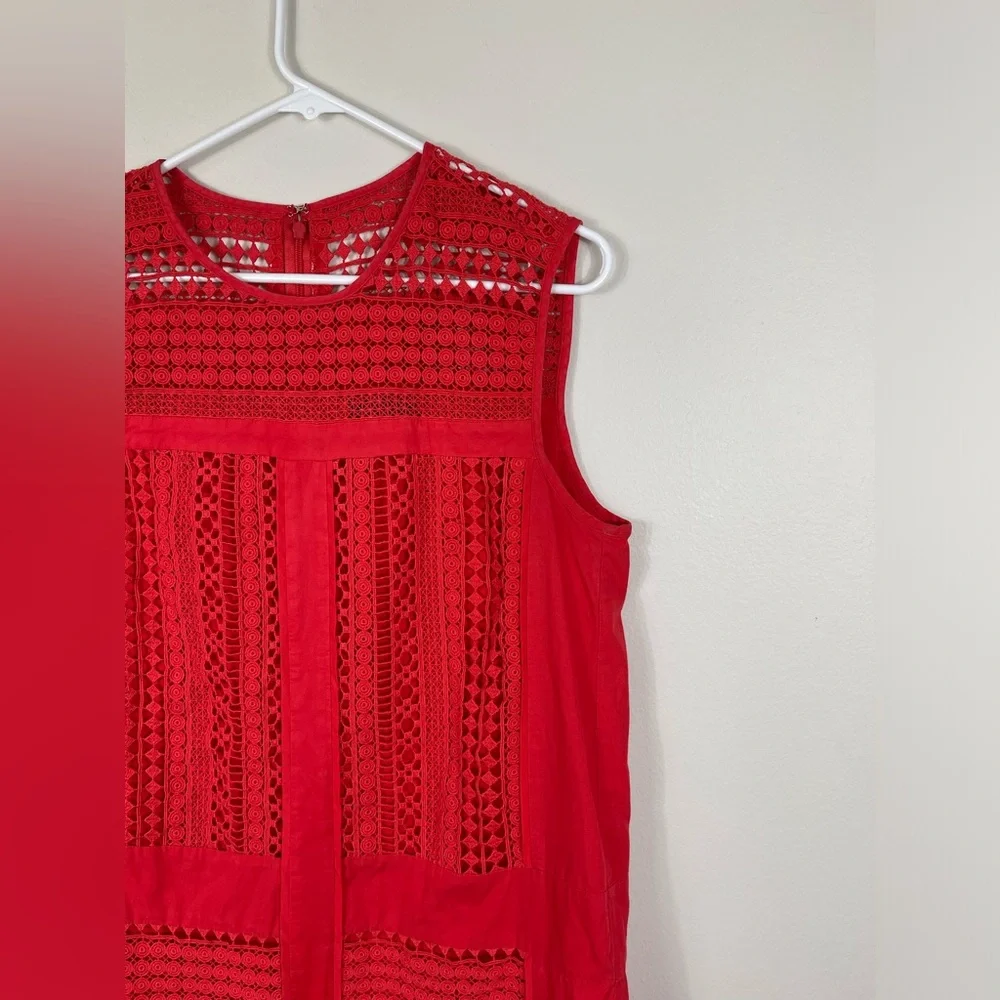 J.Crew Radish Coral-Red Embroidered Lace Sleeveless Shift Dress Cotton Size M - Picture 4 of 14